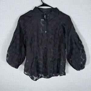 Gracia Puff Sheer Top‎ size large black button down